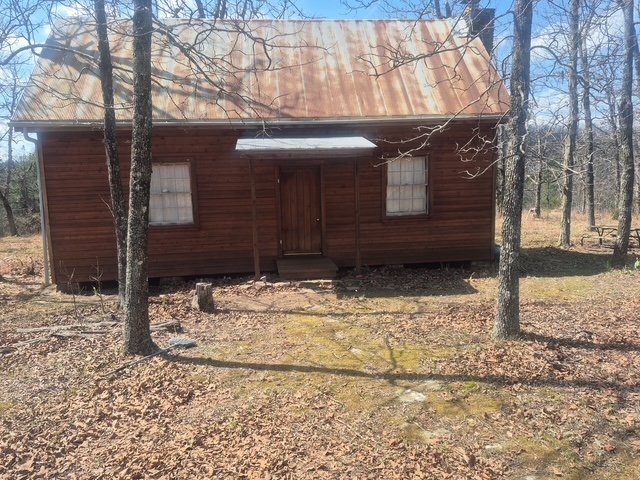 Cabin front, freshly stained and restored